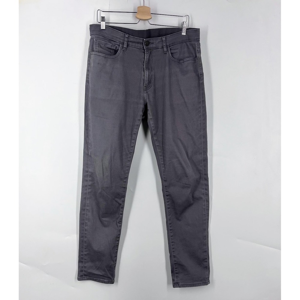 Uniqlo EZY Slim Fit Pants Mens 34x31 Gray Cotton Stretch Trousers 439183